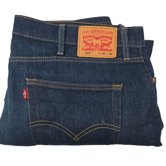 Levis Mens 514 Slim Straight‎ Jeans W40 L30 Original Riveted Denim Blue - Picture 1 of 8